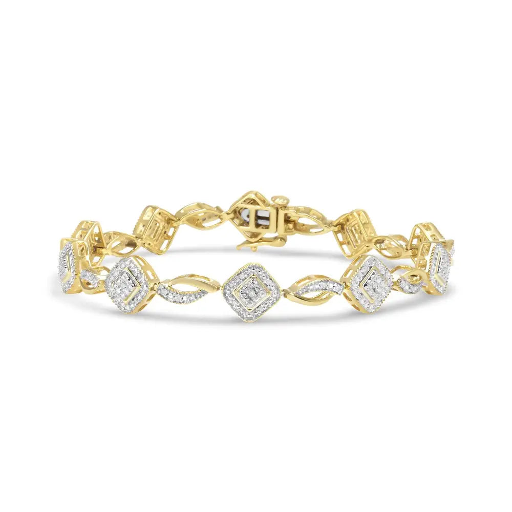 Exquisite 10k Yellow Gold Plated Cttw Diamond Alternating Art Deco Bracelet