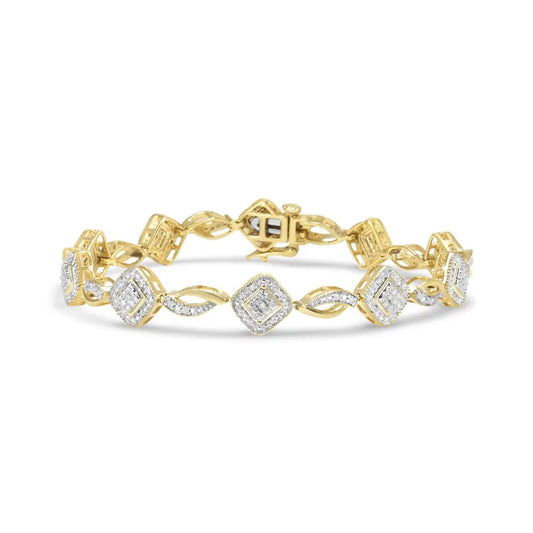 Exquisite 10k Yellow Gold Plated Cttw Diamond Alternating Art Deco Bracelet