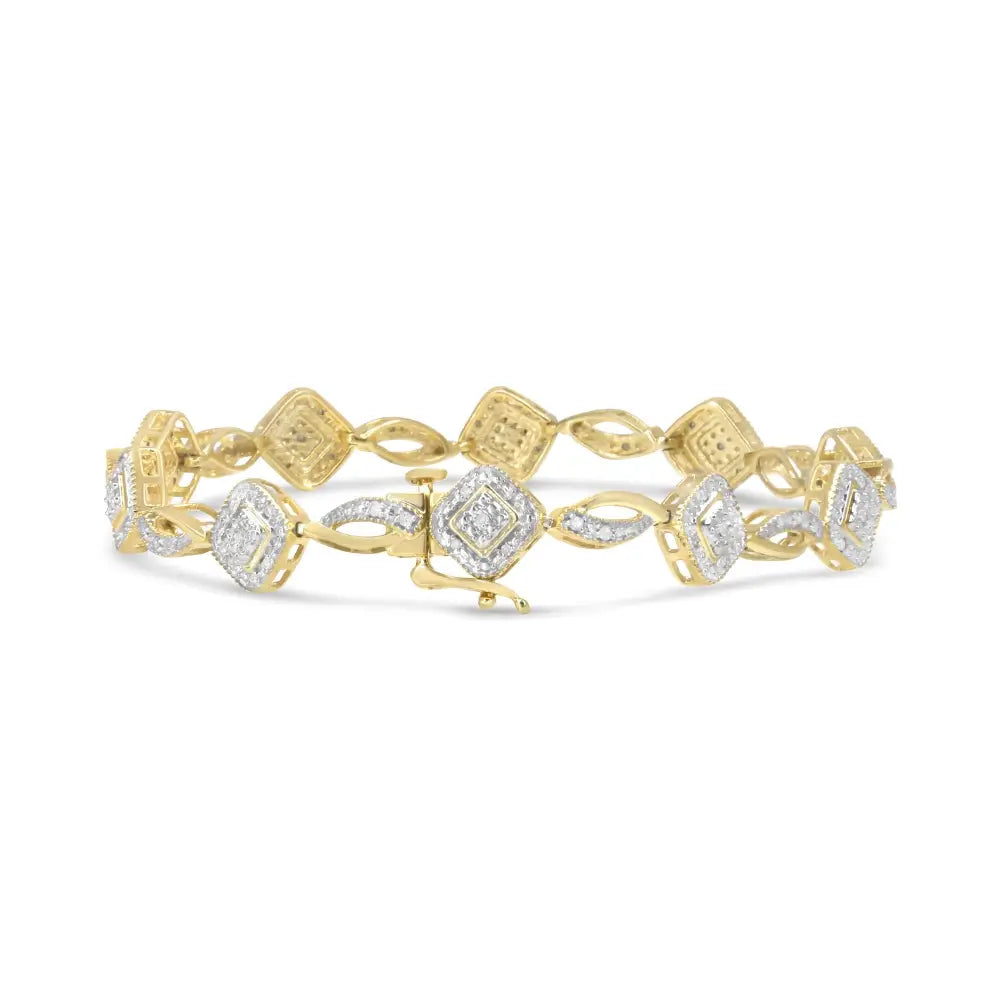 Exquisite 10k Yellow Gold Plated Cttw Diamond Alternating Art Deco Bracelet