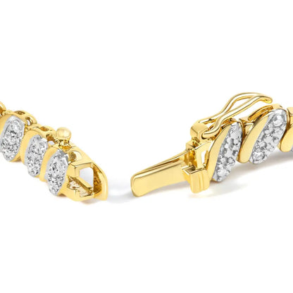 Exquisite 10k Yellow Gold Plated Cttw Diamond Oval Link Bracelet