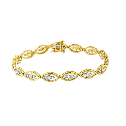 Exquisite 10k Yellow Gold Plated Diamond Link Bracelet in Sterling Silver