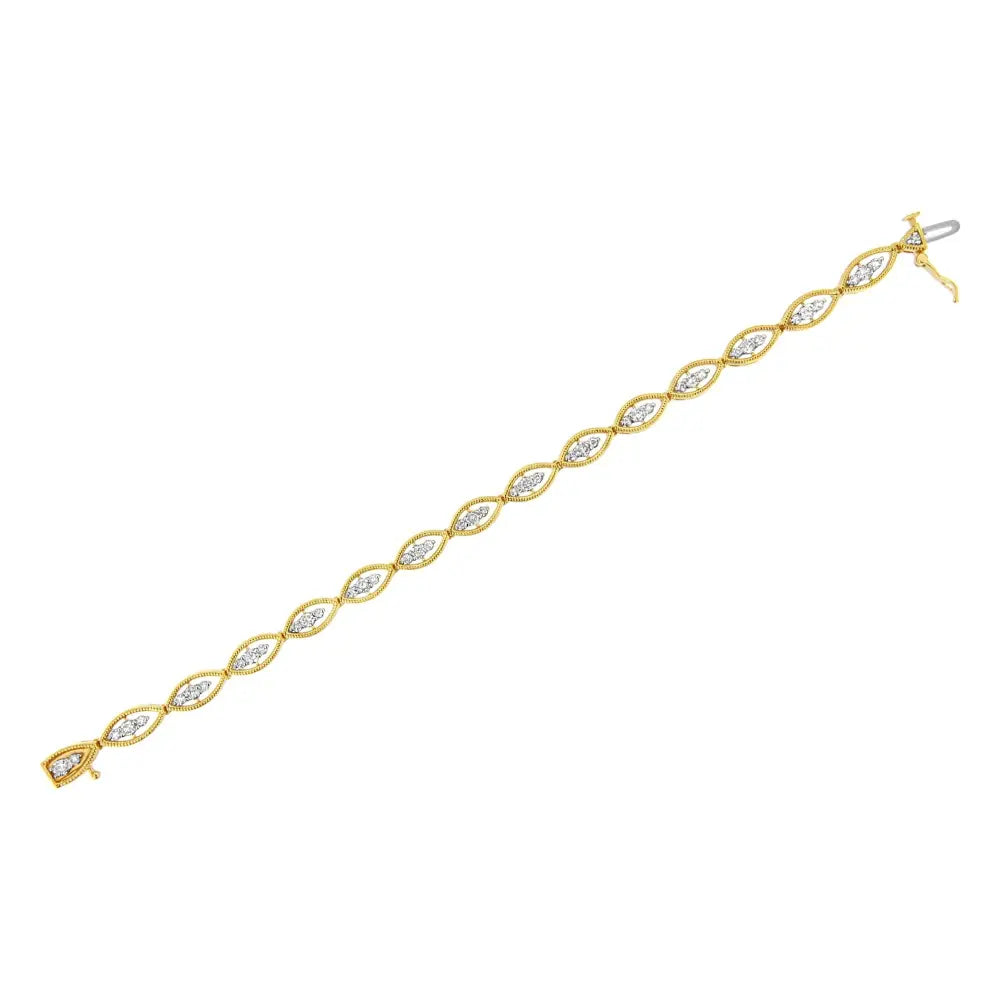 Exquisite 10k Yellow Gold Plated Diamond Link Bracelet in Sterling Silver