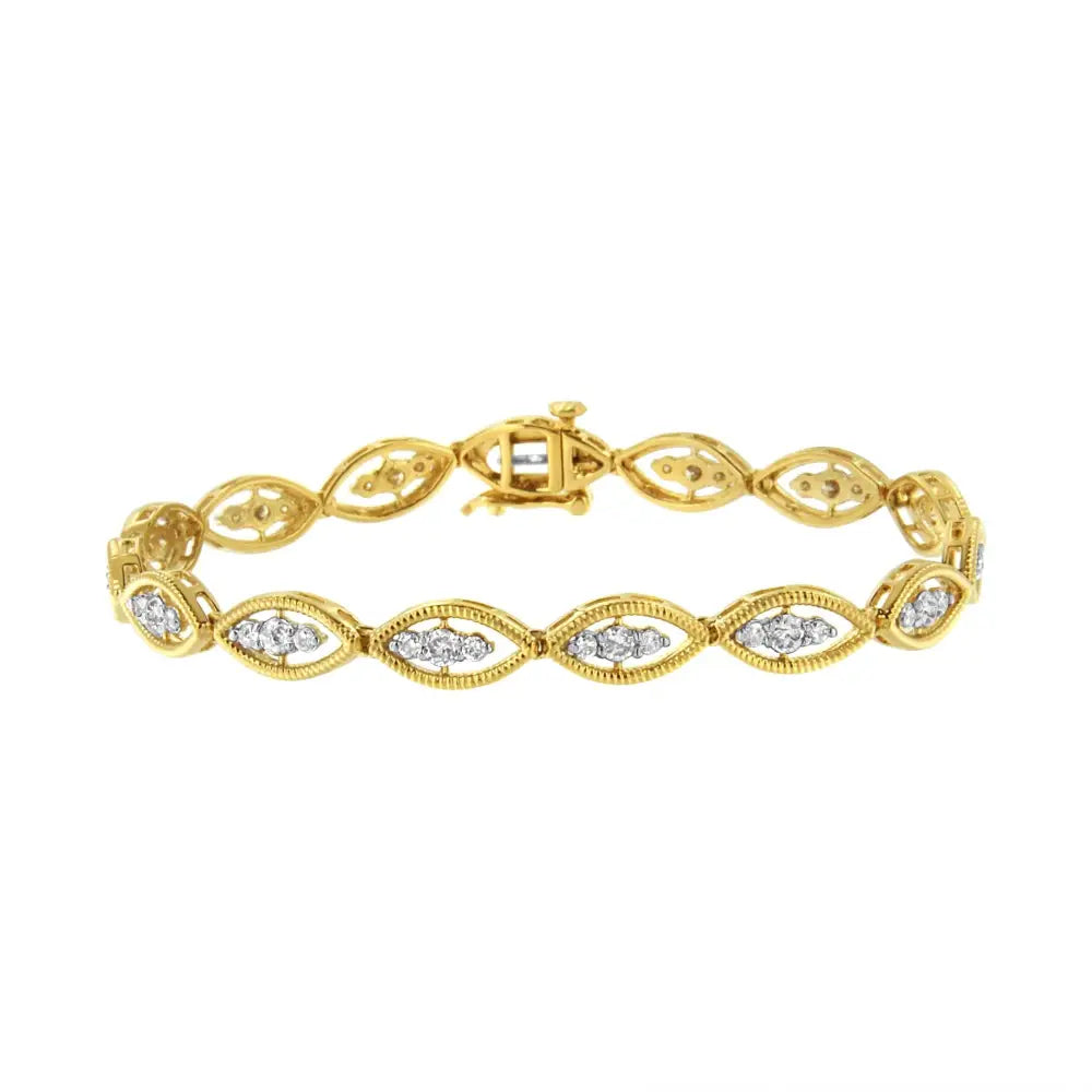 Exquisite 10k Yellow Gold Plated Diamond Link Bracelet in Sterling Silver