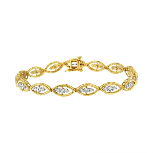 Exquisite 10k Yellow Gold Plated Diamond Link Bracelet in Sterling Silver