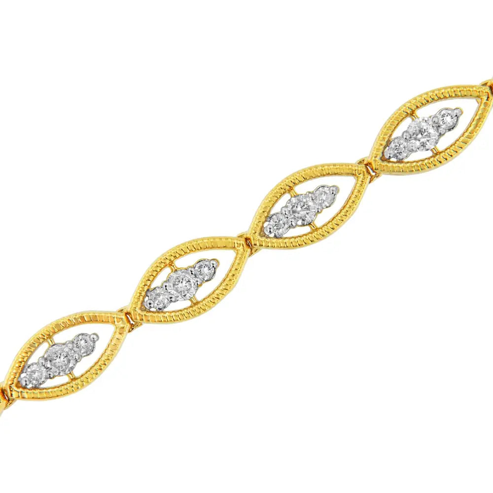 Exquisite 10k Yellow Gold Plated Diamond Link Bracelet in Sterling Silver