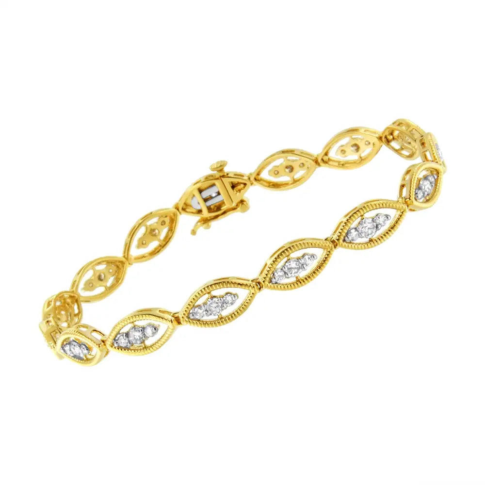 Exquisite 10k Yellow Gold Plated Diamond Link Bracelet in Sterling Silver