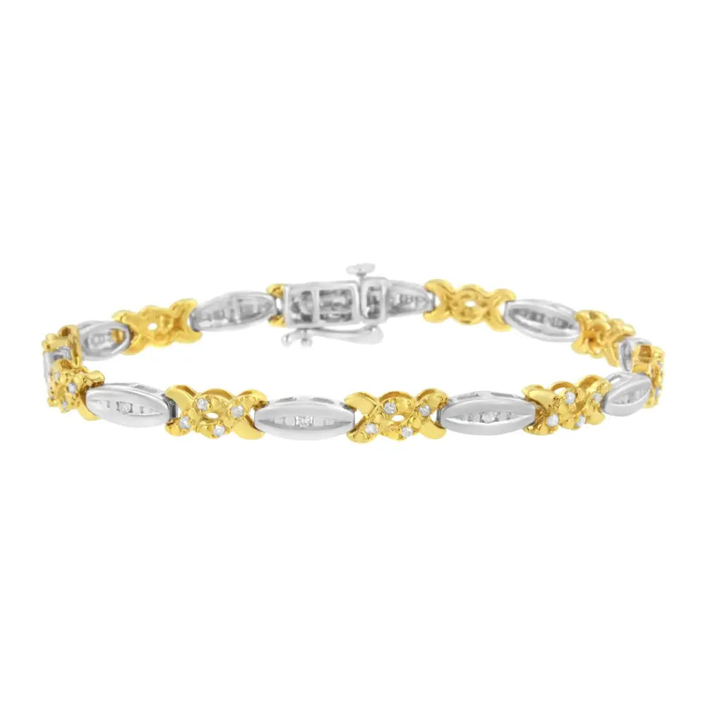 Exquisite 10k Yellow Gold Plated Diamond x Link Bracelet in Channel Set Design