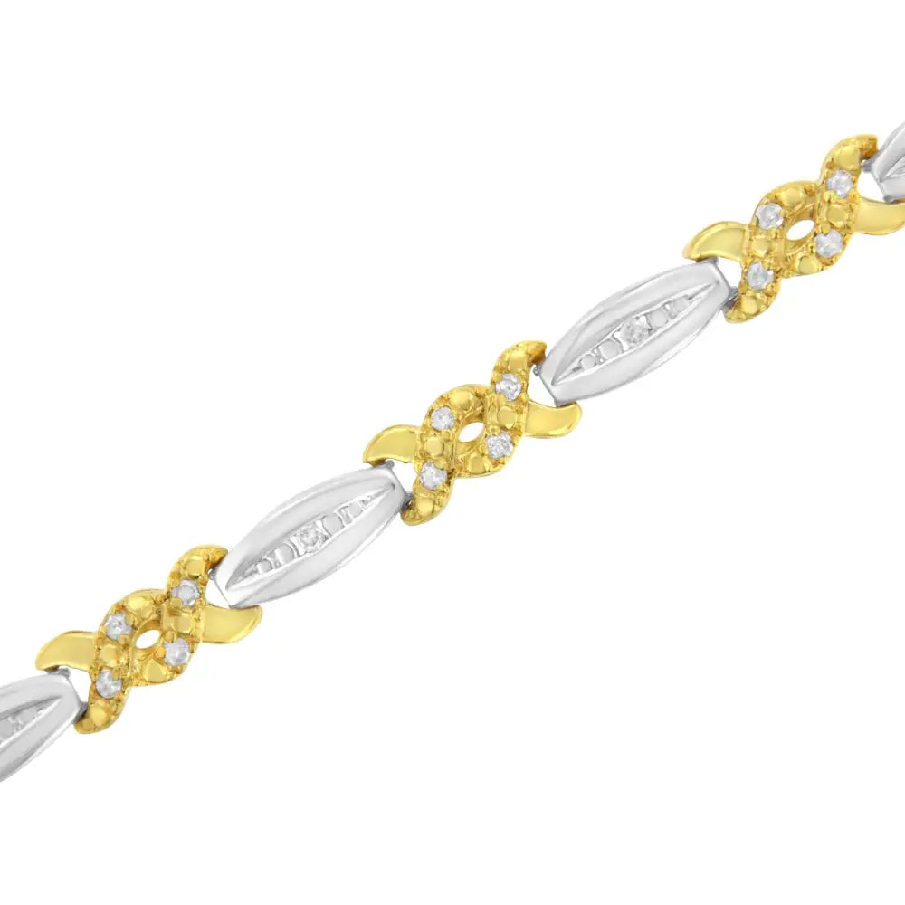 Exquisite 10k Yellow Gold Plated Diamond x Link Bracelet in Channel Set Design