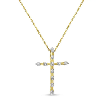 10k Gold Plated Sterling Silver Miracle Set Diamond Accent Cross Pendant