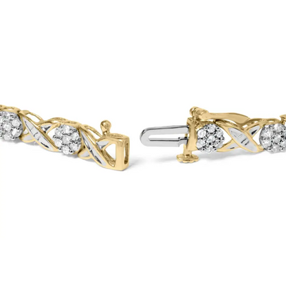 10k Yellow Gold 1.00 Cttw Diamond Floral X-link Bracelet I-j Color I2-i3