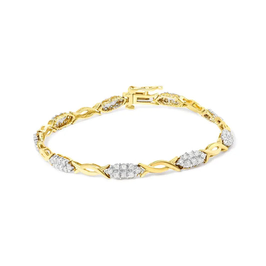 Exquisite 10k Yellow Gold Round-cut Diamond Spiral Link Bracelet