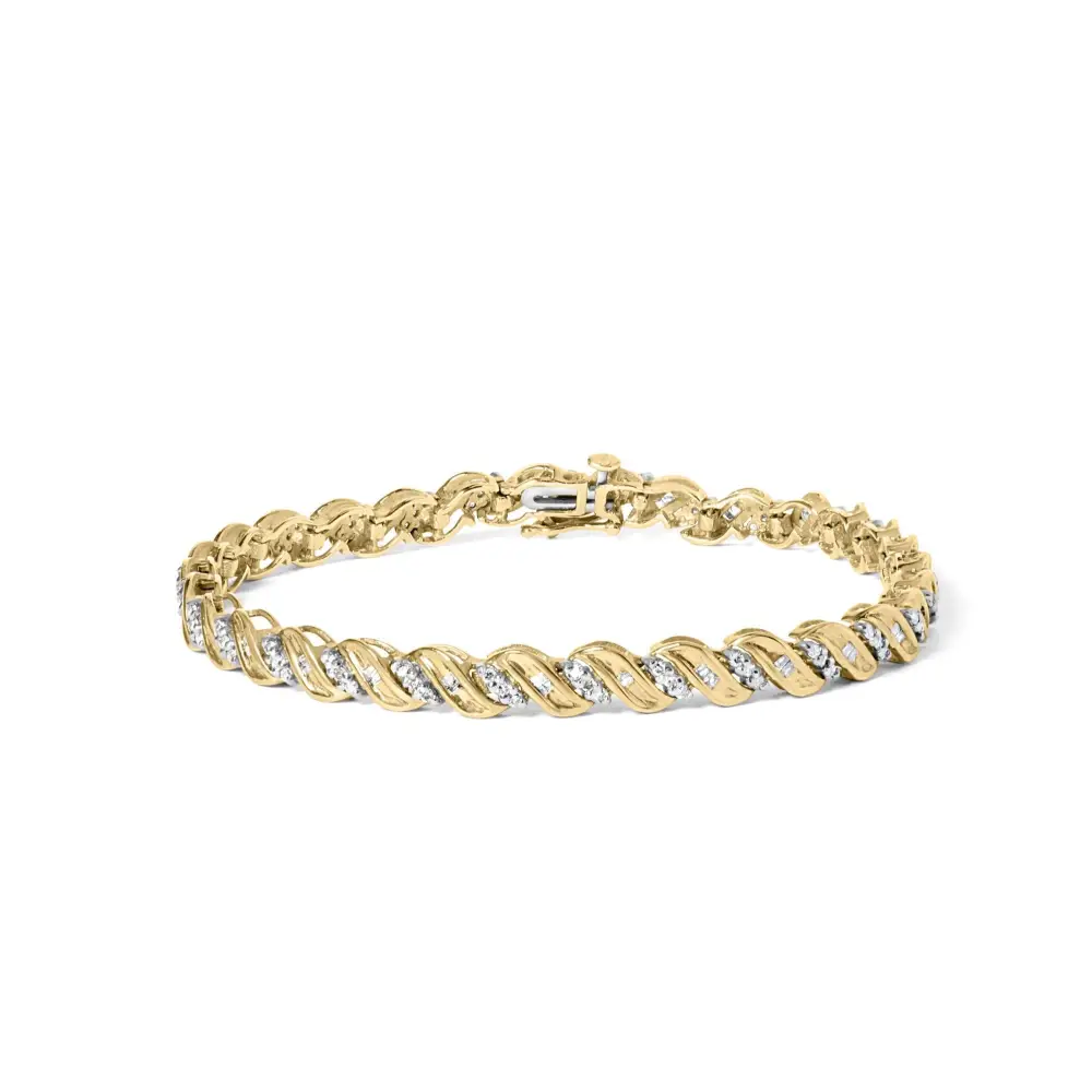 Exquisite 10k Yellow Gold S-link Bracelet with I-j Color Sparkle