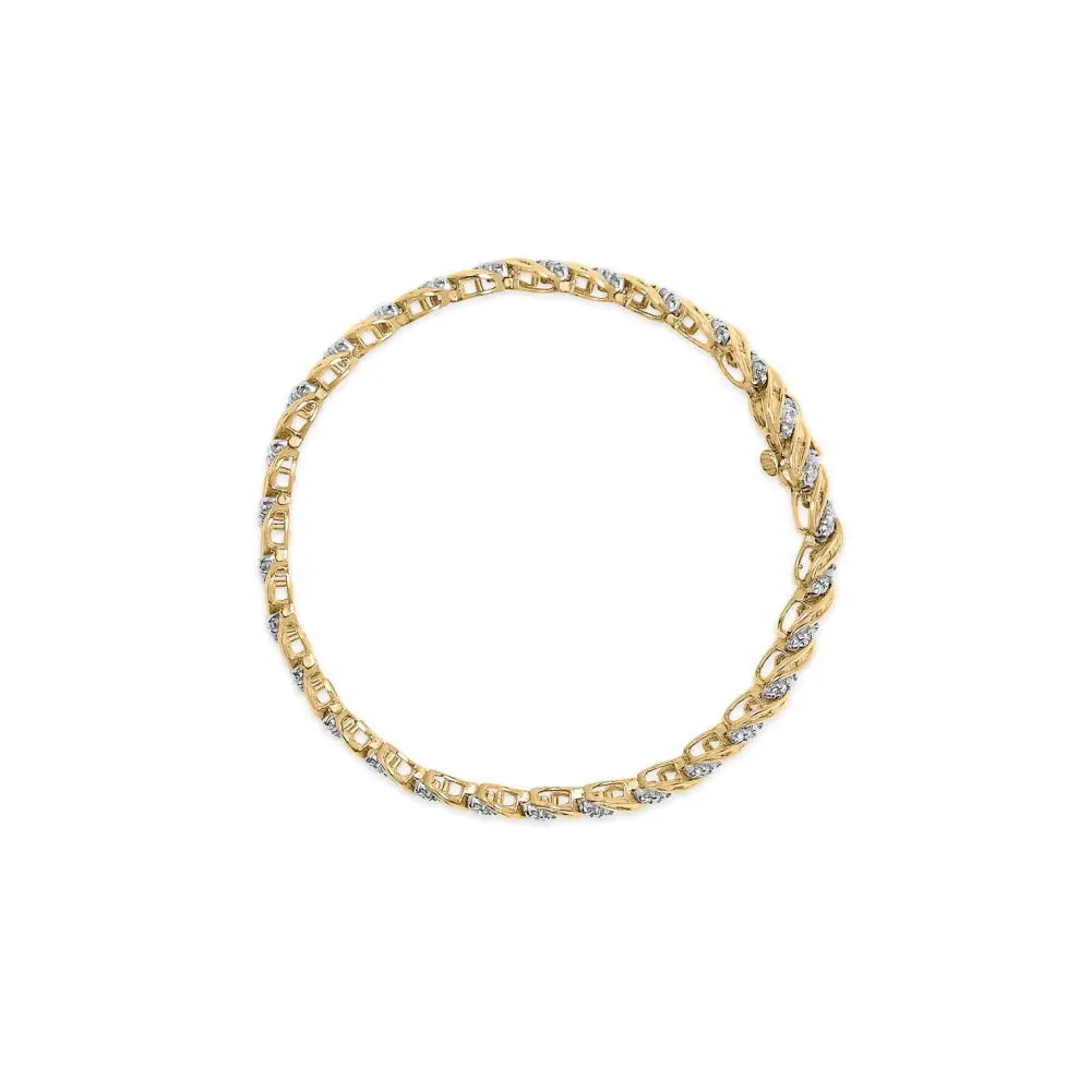 Exquisite 10k Yellow Gold S-link Bracelet with I-j Color Sparkle