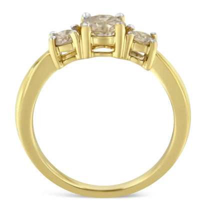 Exquisite 10k Yellow Gold Three Stone Diamond Band Ring - Rings/fashion/