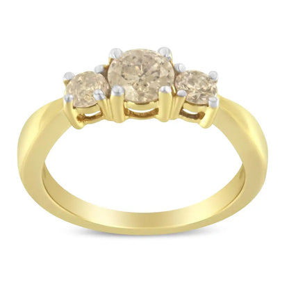 Exquisite 10k Yellow Gold Three Stone Diamond Band Ring - Rings/fashion/