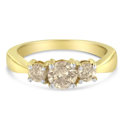 Exquisite 10k Yellow Gold Three Stone Diamond Band Ring - Rings/fashion/