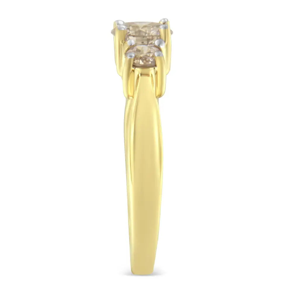 Exquisite 10k Yellow Gold Three Stone Diamond Band Ring - Rings/fashion/