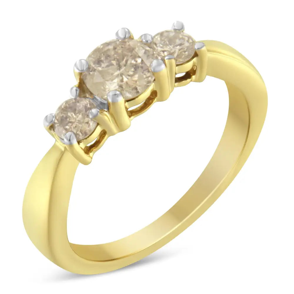 Exquisite 10k Yellow Gold Three Stone Diamond Band Ring - Rings/fashion/