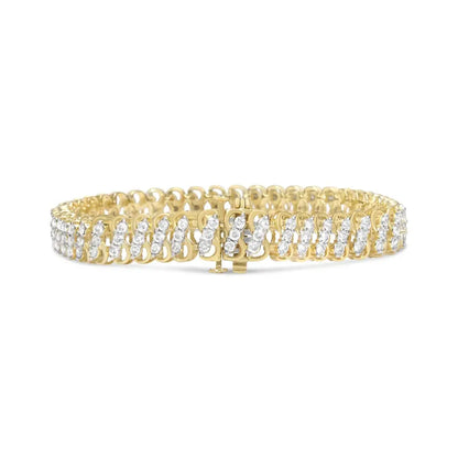 Exquisite 10k Yellow Gold Triple Row Infinity Bracelet with 4.0 Cttw Diamonds