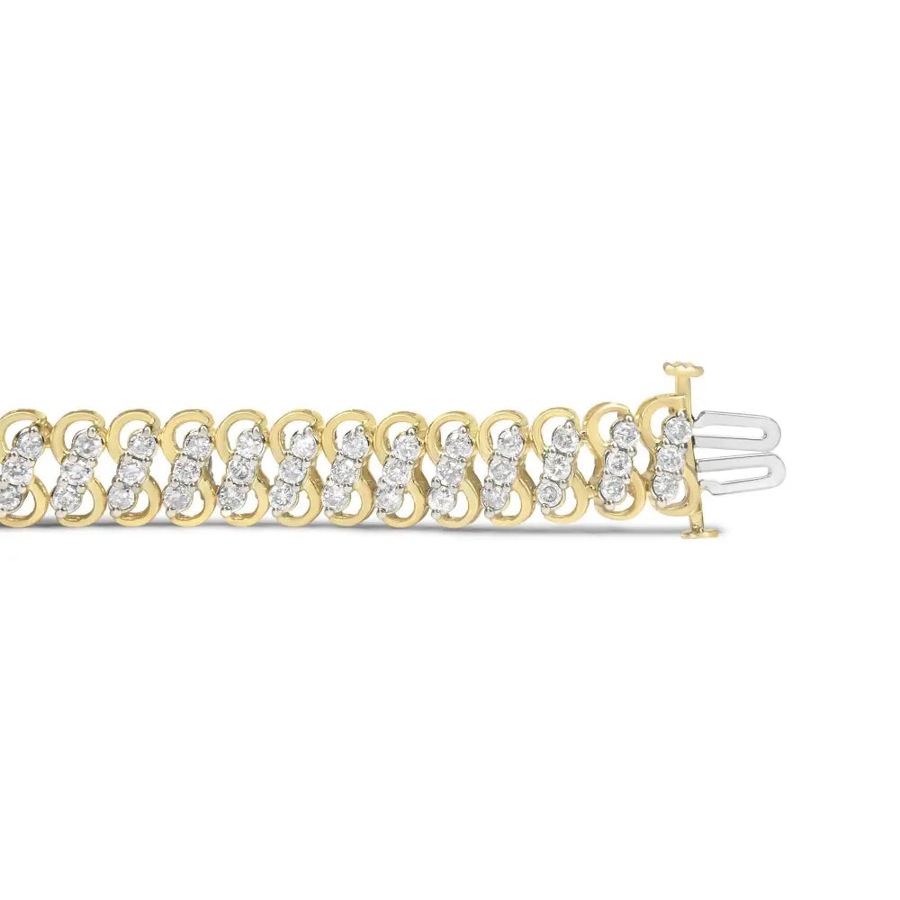 Exquisite 10k Yellow Gold Triple Row Infinity Bracelet with 4.0 Cttw Diamonds