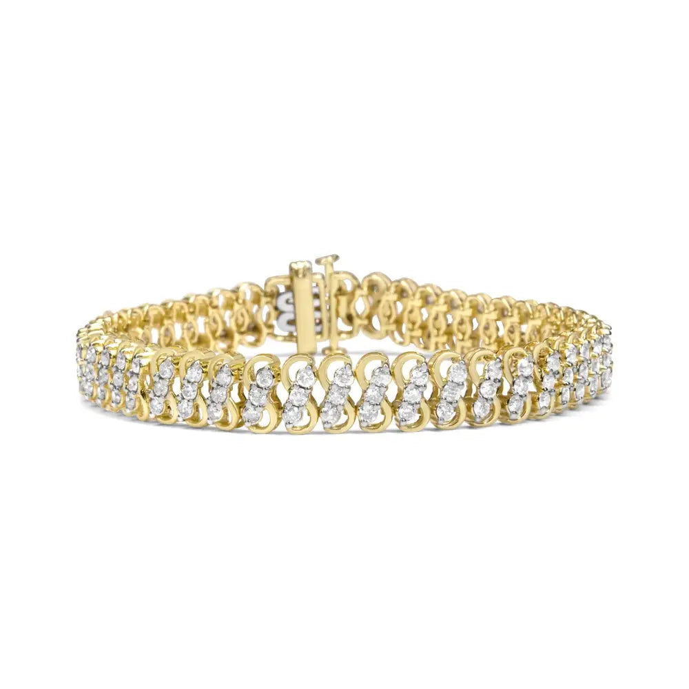 Exquisite 10k Yellow Gold Triple Row Infinity Bracelet with 4.0 Cttw Diamonds