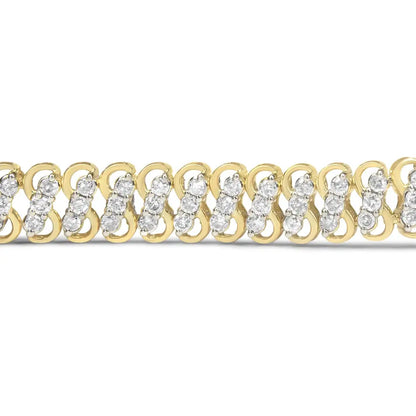 Exquisite 10k Yellow Gold Triple Row Infinity Bracelet with 4.0 Cttw Diamonds