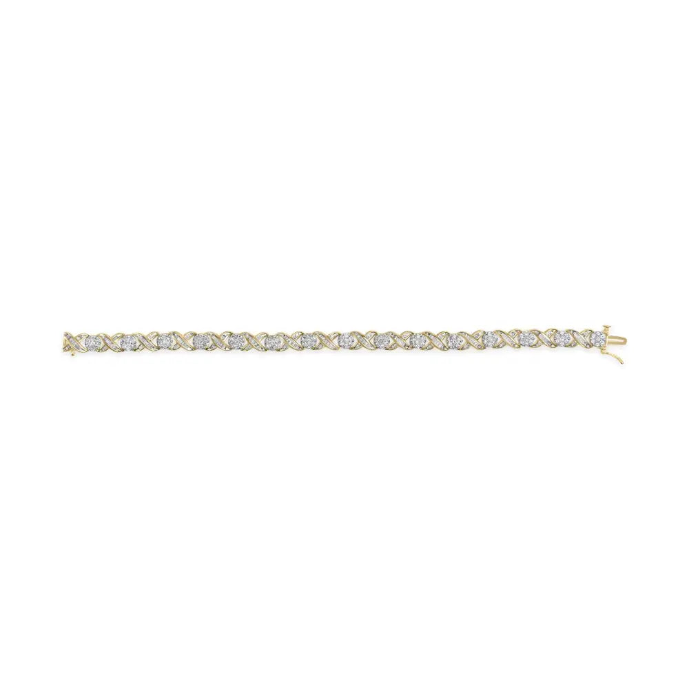 Exquisite 10k Yellow Gold Xoxo Floral Design Bracelet with Baguette-cut