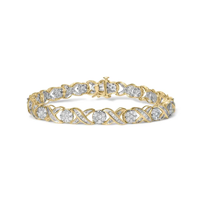 Exquisite 10k Yellow Gold Xoxo Floral Design Bracelet with Baguette-cut