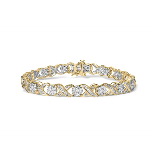 Exquisite 10k Yellow Gold Xoxo Floral Design Bracelet with Baguette-cut