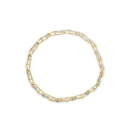 Exquisite 10k Yellow Gold Xoxo Floral Design Bracelet with Baguette-cut