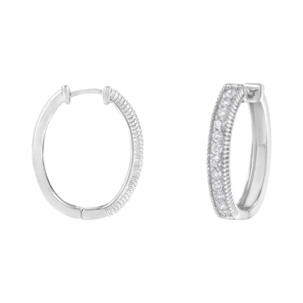 Exquisite 10kt White Gold Diamond Hoop Earrings with Sparkling Brilliance