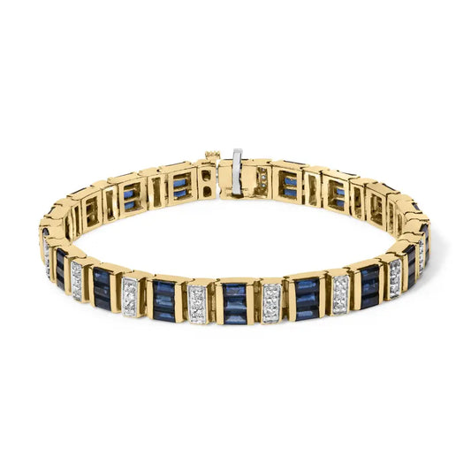 Exquisite 14ct Yellow Gold Bracelet with Baguette Cut Blue Sapphire