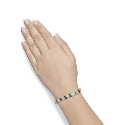 Exquisite 14ct Yellow Gold Bracelet with Baguette Cut Blue Sapphire