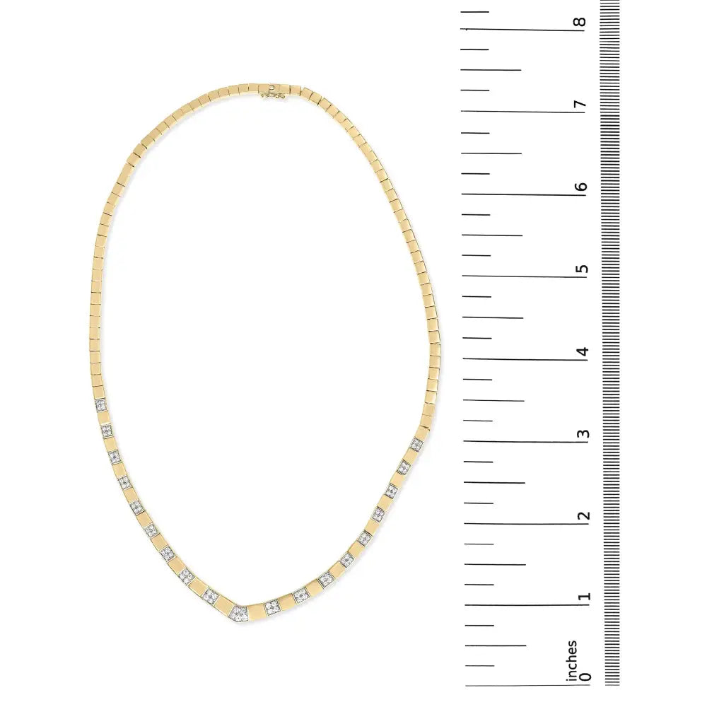 Exquisite 14k Gold Bar Set Link Necklace with Cttw Diamond Cluster