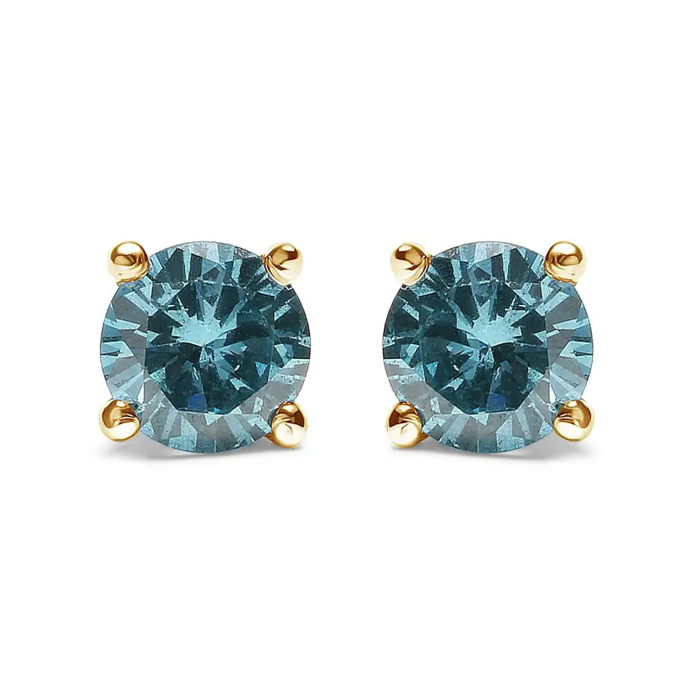 Exquisite 14k Gold Blue Diamond Screw-back Classic Stud Earrings