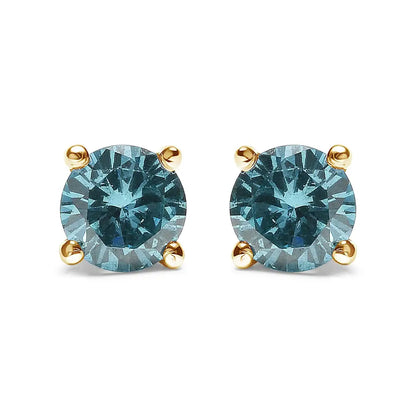 Exquisite 14k Gold Blue Diamond Screw-back Classic Stud Earrings