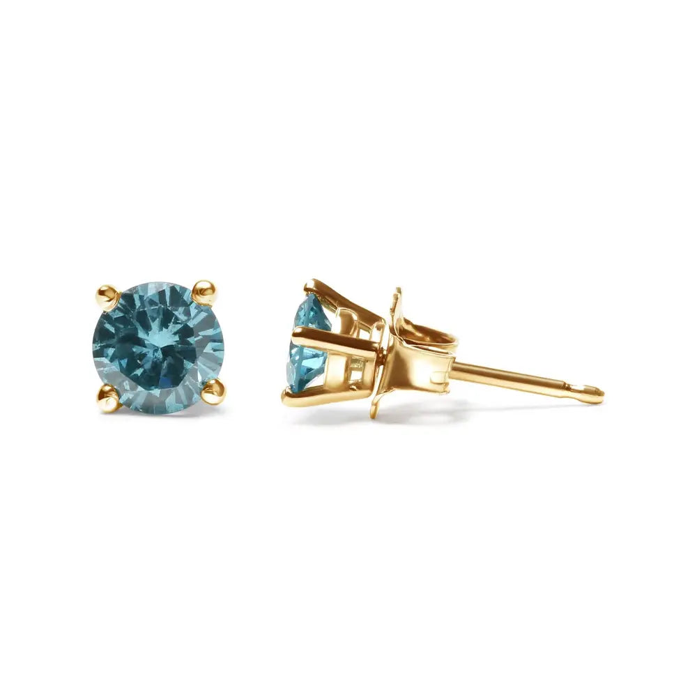 Exquisite 14k Gold Blue Diamond Screw-back Classic Stud Earrings