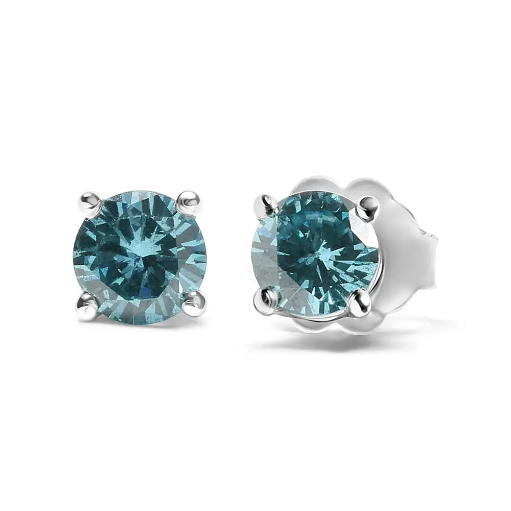 Exquisite 14k Gold Blue Diamond Screw-back Classic Stud Earrings