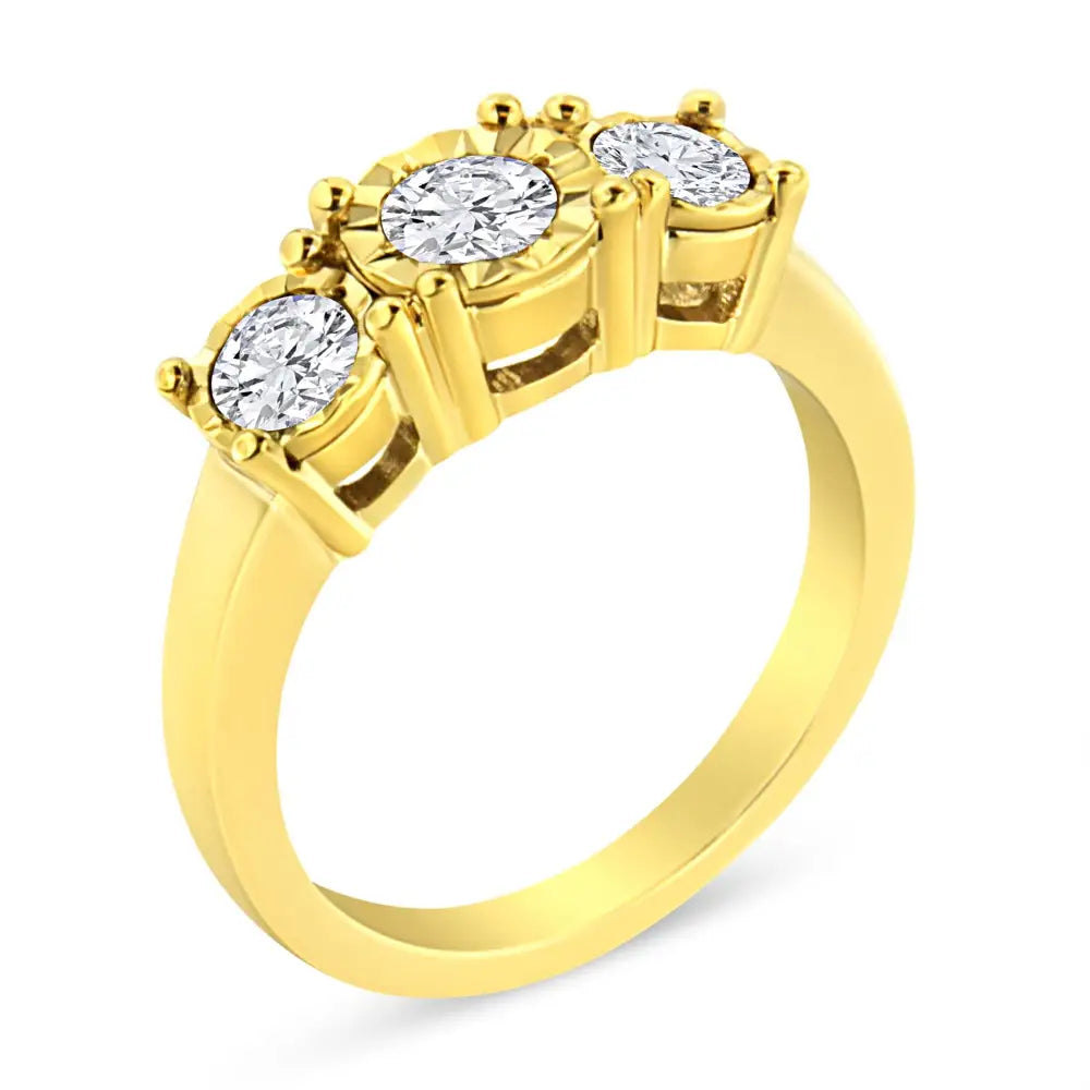 Exquisite 14k Gold Plated Round Diamond Three Stone Engagement Ring