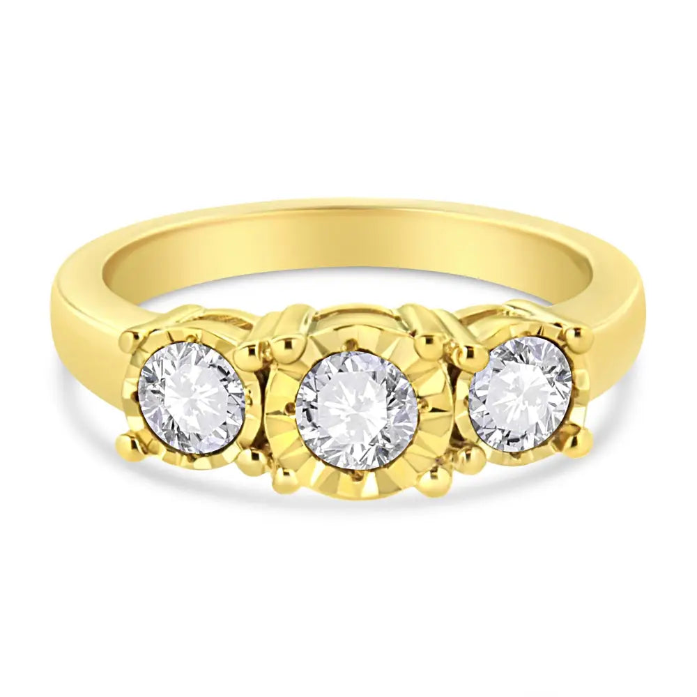 Exquisite 14k Gold Plated Round Diamond Three Stone Engagement Ring