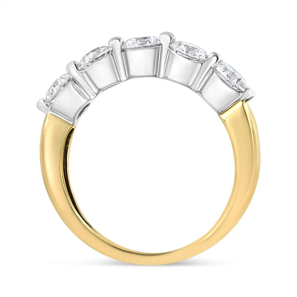 Exquisite 14k Gold Prong Cup Set Round-cut Diamond Stone Ring Band - 7