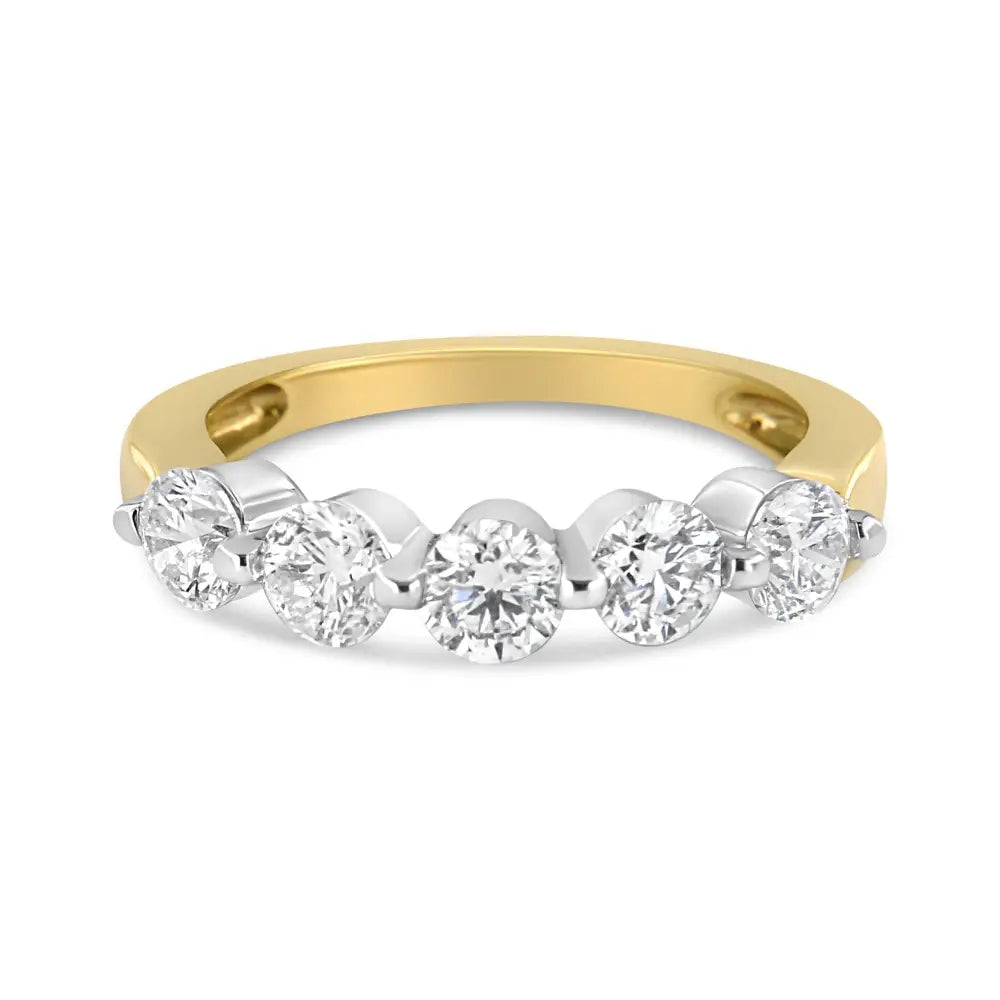 Exquisite 14k Gold Prong Cup Set Round-cut Diamond Stone Ring Band - 7