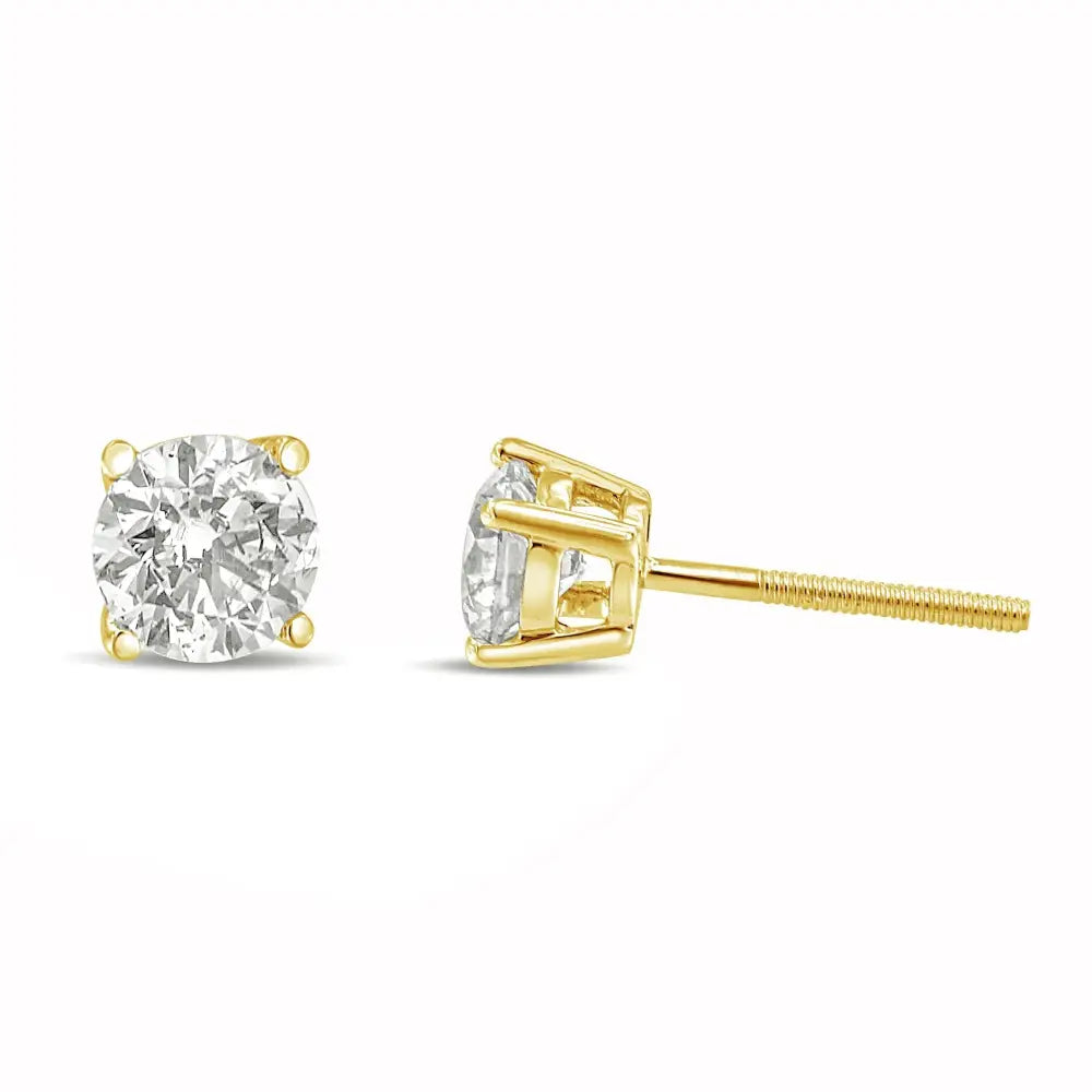 Exquisite 14k Gold Round Brilliant Cut Lab Grown White Diamond Earrings