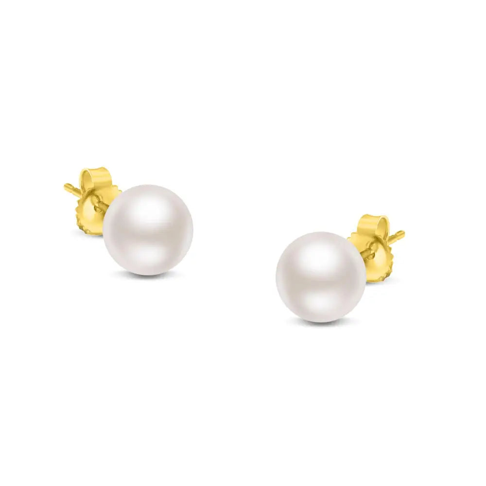 Exquisite 14k Gold Saltwater Akoya Cultured Pearl Stud Earrings