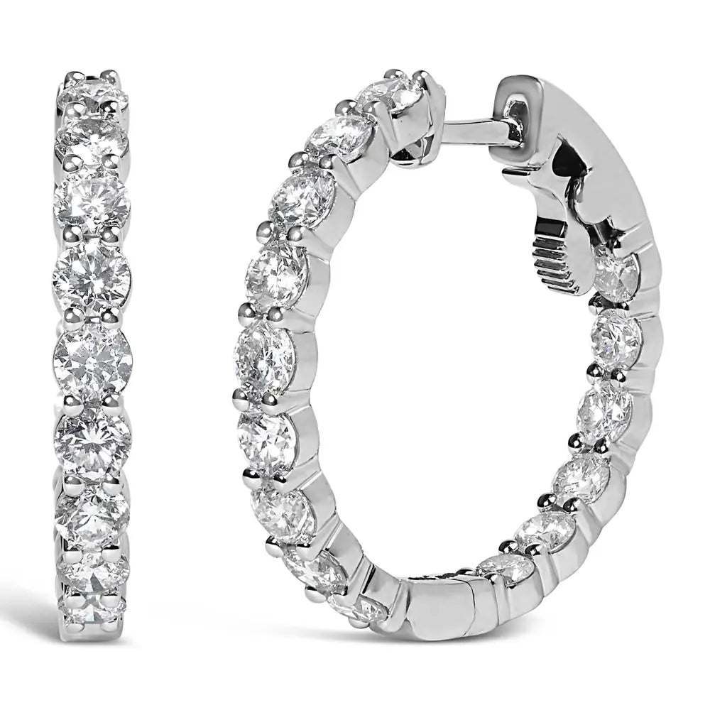 Exquisite 14k Gold Shared Prong Set Diamond Inside out Hoop Earrings