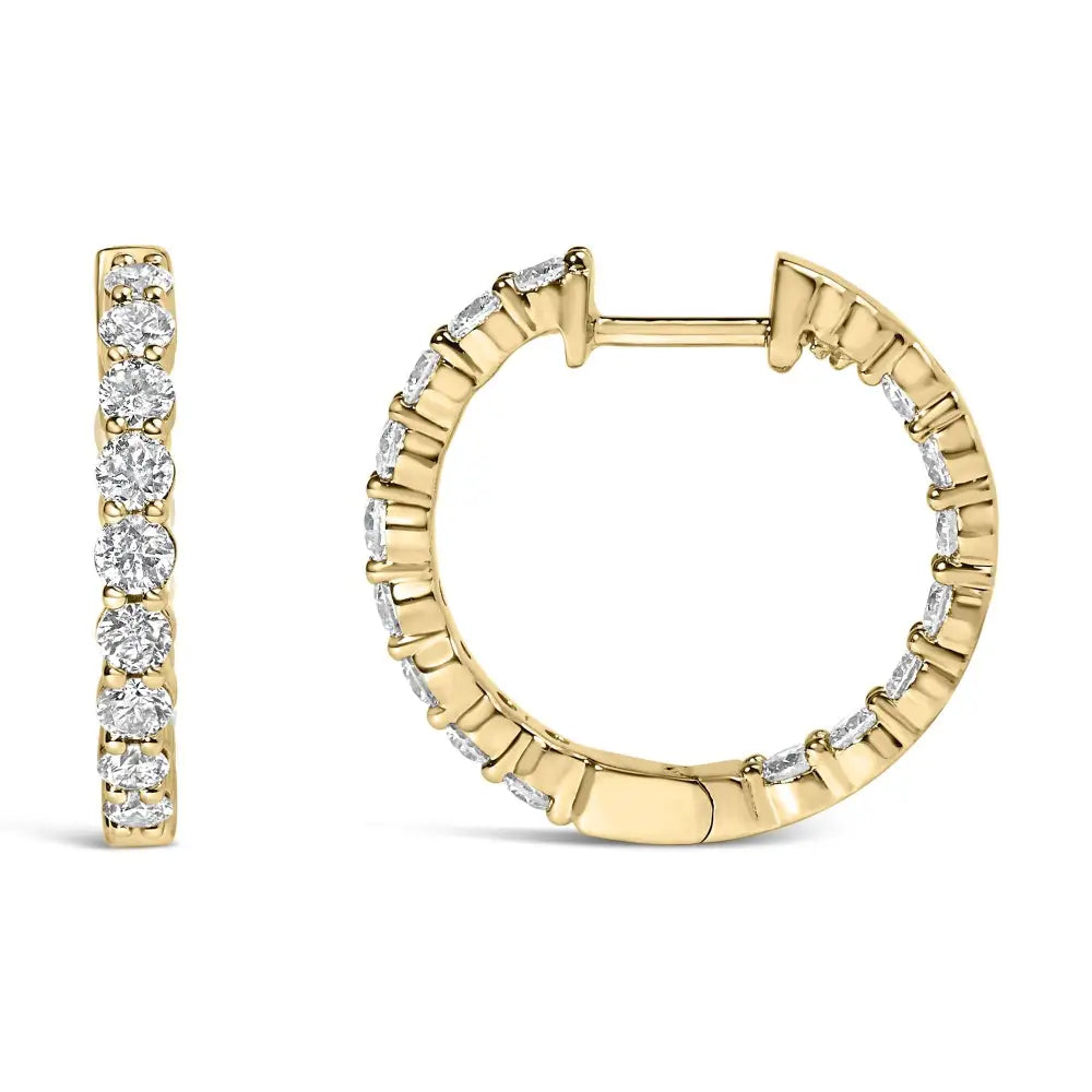 Exquisite 14k Gold Shared Prong Set Diamond Inside out Hoop Earrings