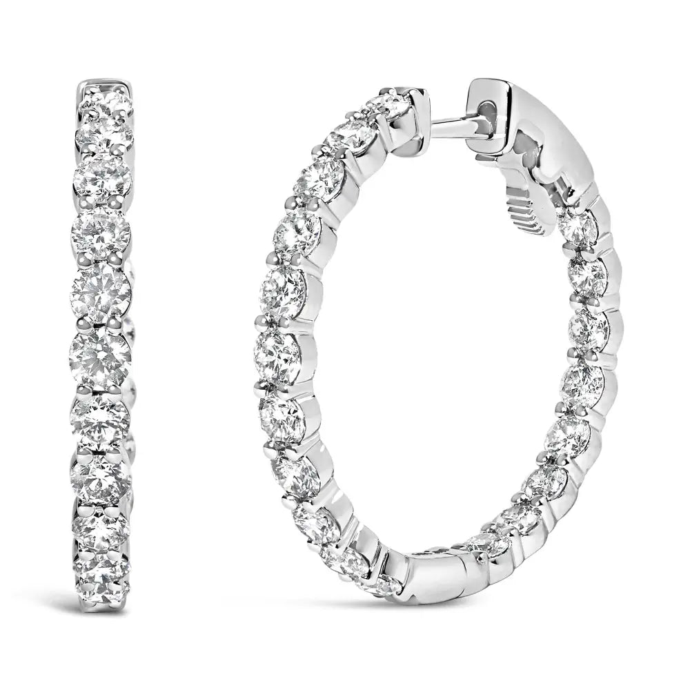 Exquisite 14k Gold Shared Prong Set Diamond Inside out Hoop Earrings