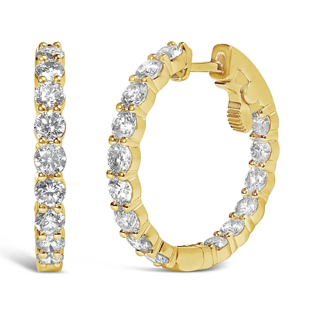 Exquisite 14k Gold Shared Prong Set Diamond Inside out Hoop Earrings