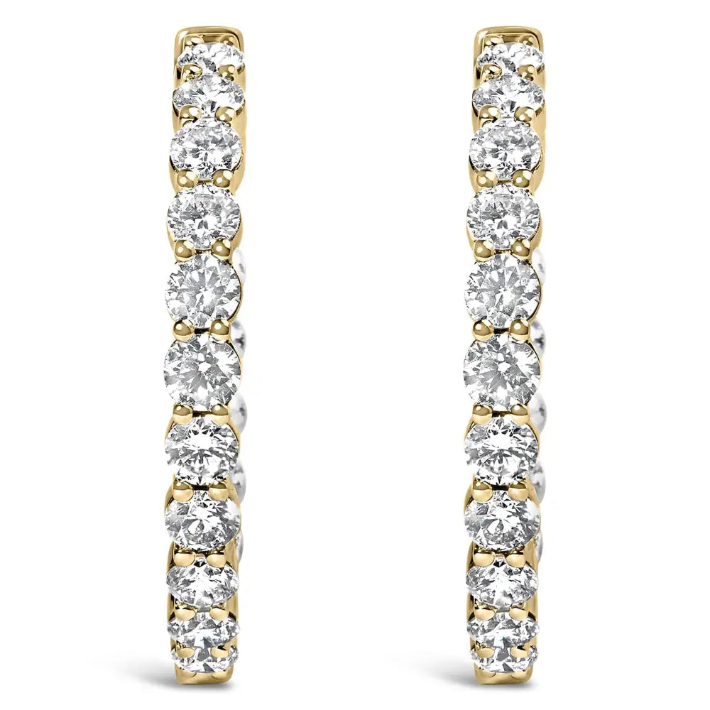 Exquisite 14k Gold Shared Prong Set Diamond Inside out Hoop Earrings