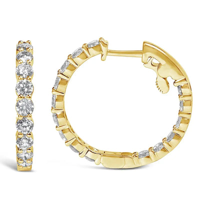 Exquisite 14k Gold Shared Prong Set Diamond Inside out Hoop Earrings